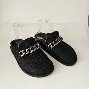 Circus by Sam Edelman Jillian Fabric Chunky Mule Gray Black Silver Chain 7